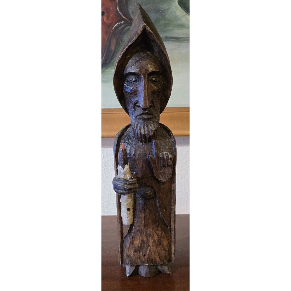 Vintage Mid Century Spanish Hand Carved Wood Sculpture